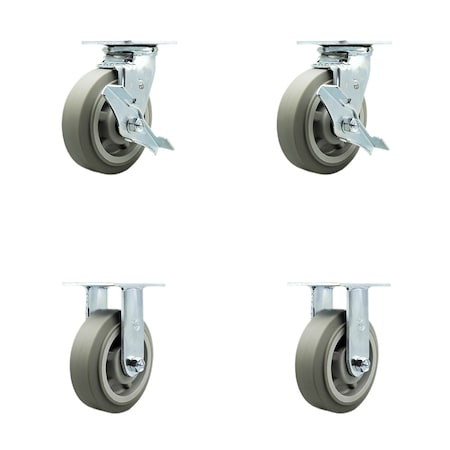 Service Caster 6 Inch Thermoplastic Rubber Caster Set with Ball Bearings 2 Brakes 2 Rigid SCC SCC-30CS620-TPRBF-TLB-2-R620-2